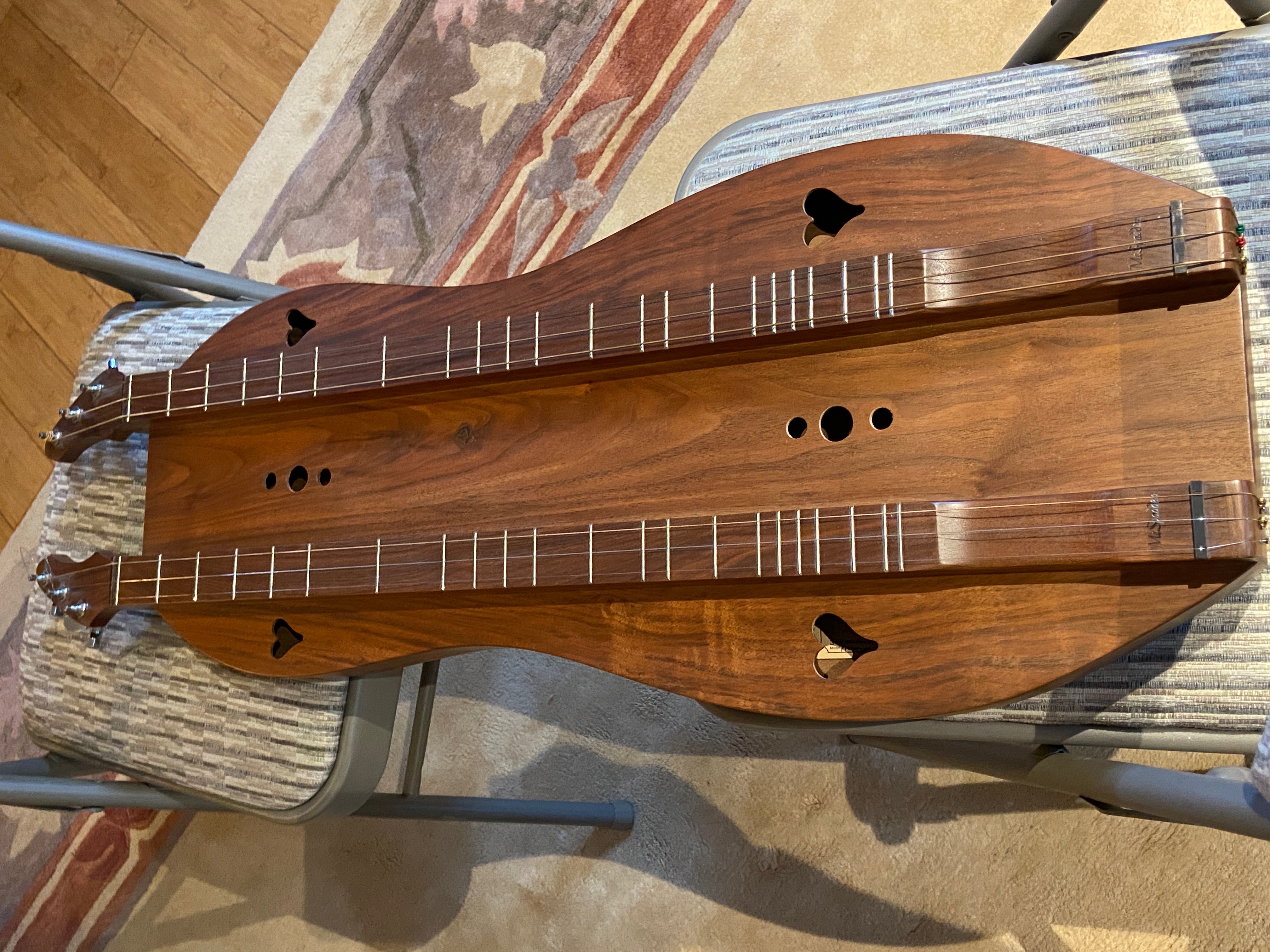 Prototype courting dulcimer made by Jim Woods in 2013 with Arkansas walnut.